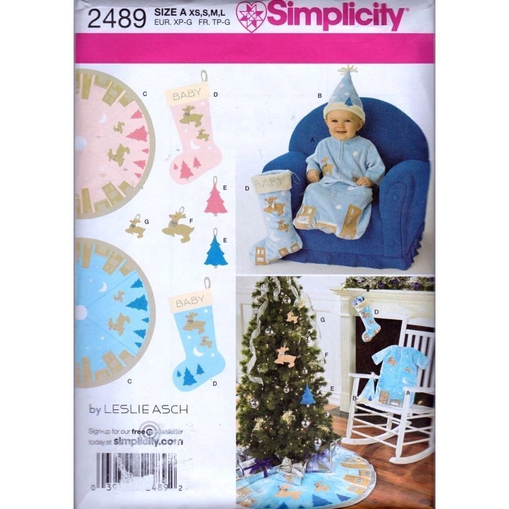 Simplicity Sewing Pattern 2489 Baby Bunting Hat Christmas Skirt Decorations